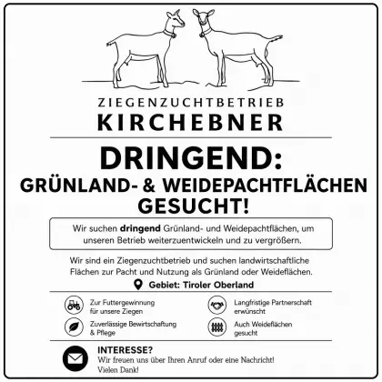 Suche Pachtflächen, Weideflächen, ganzes Tiroler Oberland