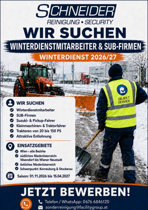 Winterdienst, Mitarbeiter und Subunternehmer gesucht