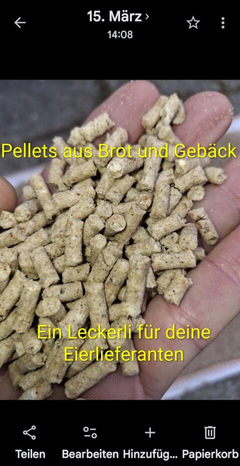 Futterpellets aus Brot und Gebäck