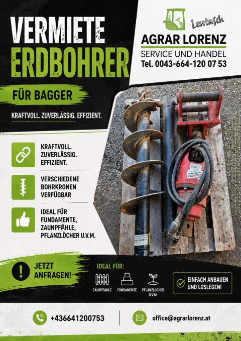 Erdbohrer-Vermietung Bagger