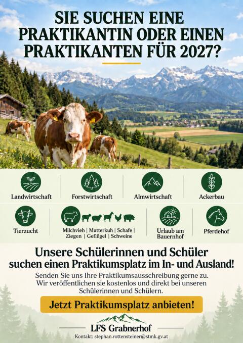 Praktikumsplätze 2027 gesucht, im In- und Ausland.