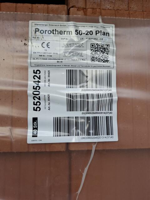 Wienerberger Planziegel Porotherm 50-20 Plan