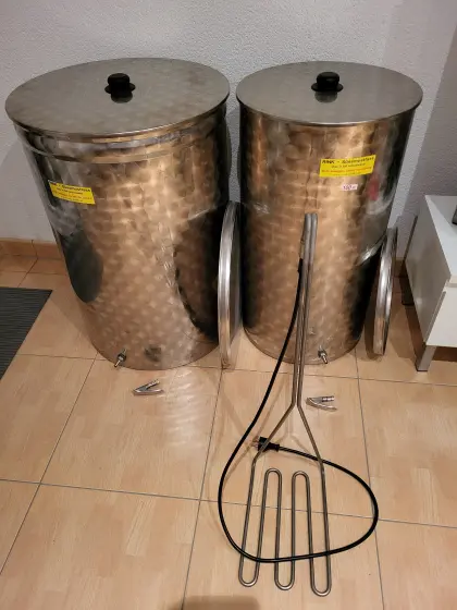 Rink Süßmostfässer 100 l und 150 l mit passendem Tauchsieder