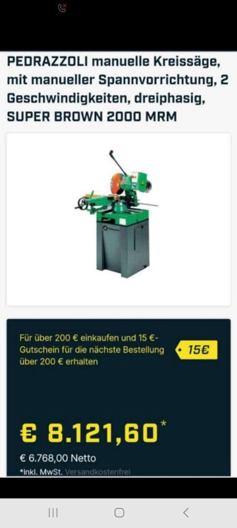 Kaltsäge Eisenkreissäge Pedrazzoli Super Brown 2000 MRM