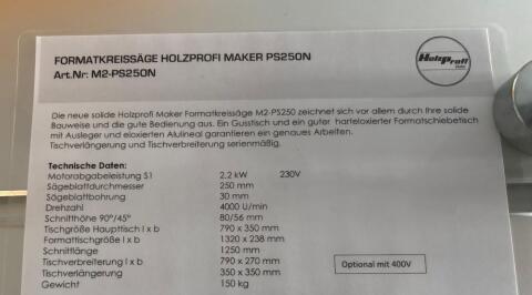 Formatkreissäge Holzprofi PS250Maker