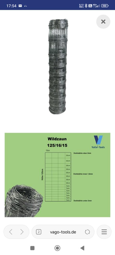 Forstzaun, Weidezaun 125/16/15 Knotengeflecht 50 m