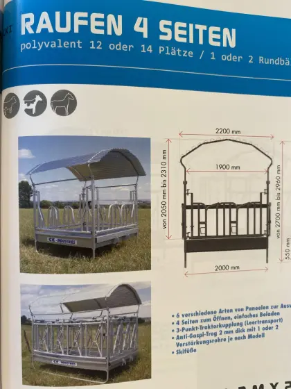 Raufe 12 Plätze mit Selbstfangfressgitter