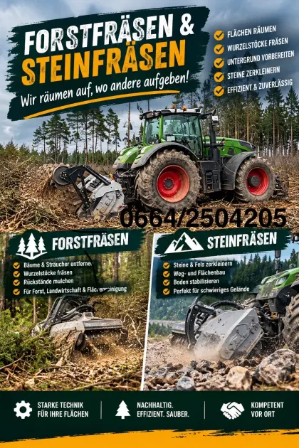 Forstmulchen, Forstfräsen, Stockfräsen, Steinfräsen