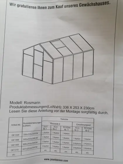 Gewächshaus, Echtglas, Modell: Rosmarin
