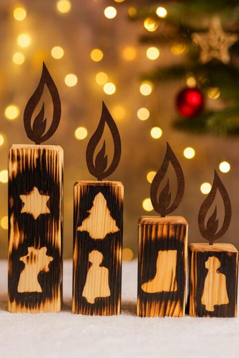 Holzkerze mit Metallflamme