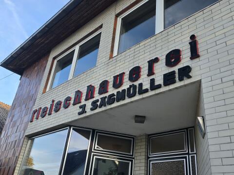 Kultige Vintage-60s-Werbebuchstaben „Fleischhauerei J. Sägmü“