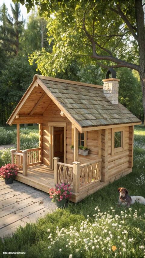 Holzhäuser mit Kamin, Carport, Krippen