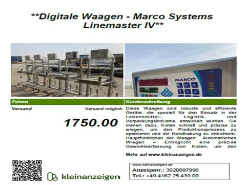 Digitale Waagen, Marco Systems Linemaster IV