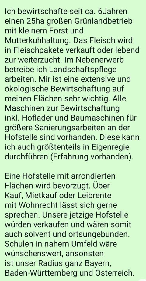 Hofnachfolger, Hofstelle, landwirtschaftlicher Betrieb gesucht