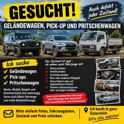 Suche Geländewagen, Pick-up und Pritschenwagen, jeder Zustand