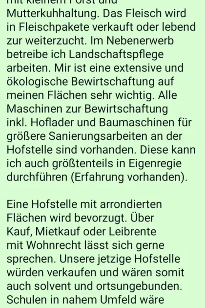 Hofnachfolger, Hofstelle, landwirtschaftlicher Betrieb gesucht