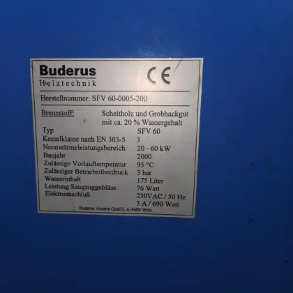 Buderus Holzvergaserkessel zu verkaufen, Typ SFV 60