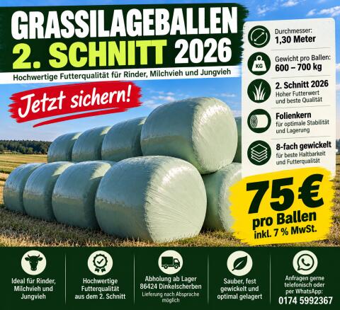 Grassilage-Rundballen, 2. Schnitt 2026