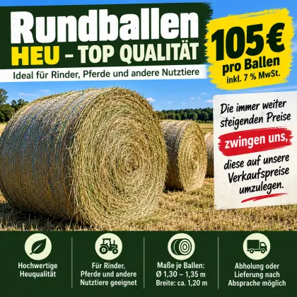 Heu-Rundballen, Ernte 2026, ab Lager Dinkelscherben