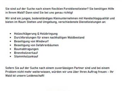 Bild 2:Forstdienstleistungen und Brennholzverkauf