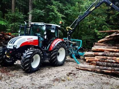 Holztransport mit Traktor und Rückewagen