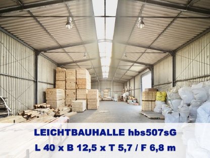 Feuerverzinkte Stahlhalle L 40 x B 12,5 x T 5,7 / F 6,8 m