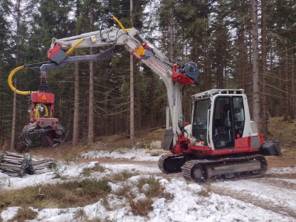 Forstbagger Takeuchi TB 290 mit Woody 40 Harvester