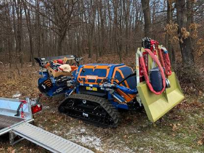 Bild 3:Forstmulchen, Holzbringung, seilwindenunterstützte Fällung