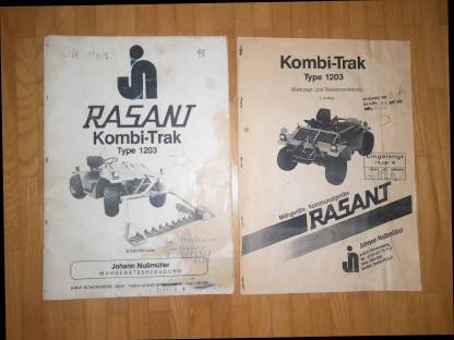 Rasant 1203 Ersatzteil-Liste, und Betriebsanleitung.