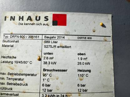 Bild 3:Trinkwarmwasserspeicher 600 l mit 2 Register