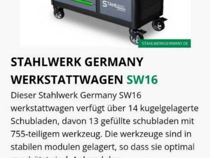 Werkzeugkiste, Werkzeugwagen Stahlwerk SW16