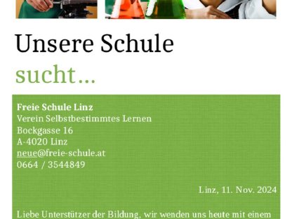 Freie Schule Linz sucht Immobilie zur Miete/Pacht