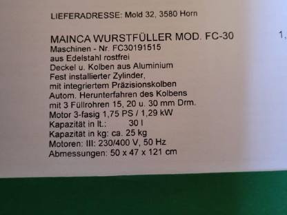 Bild 6:MAINCA Wurstfüller MOD. FC-30 (30 l)