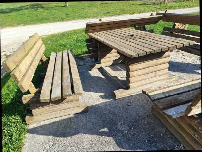 Garten Sitzgarnitur, Massivholz, Tisch, 4 Bänke
