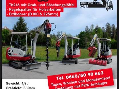 Vermiete Minibagger TB216