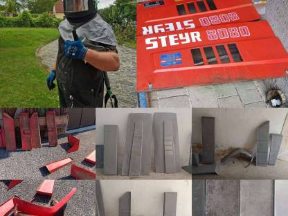 Bild 4:Das mobile Sandstrahlen von gebrauchten Landmaschinen