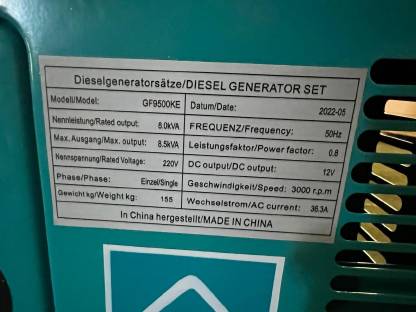 Bild 2:Diesel Notstromaggregat GF9500KE