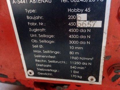 Bild 3:Seilwinde Holzknecht Hobby 45