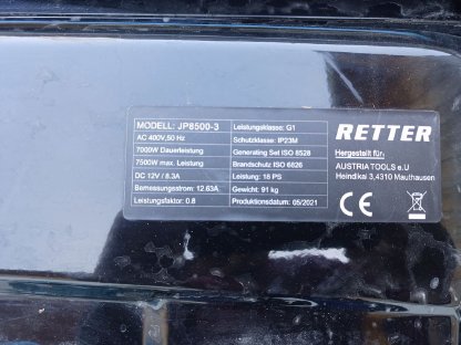 Bild 2:Notstromaggregat JP8500-3 Retter