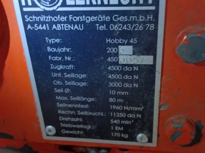 Bild 2:Seilwinde Holzknecht Hobby 45