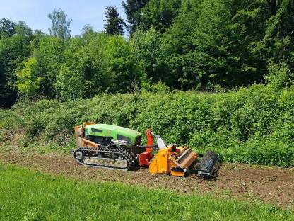 Bild 4:Hangmähen, Dornen- / Strauchanflug mulchen mit der Mähraupe