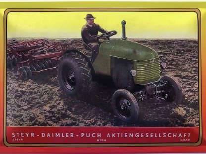 Blechschild 40 x 30 cm Steyr Traktor grün am Feld