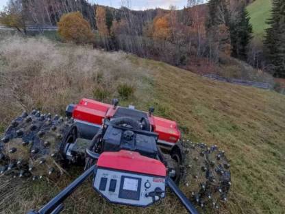 Bild 3:Mähen und Mulchen von Steilflächen mit Motormäher