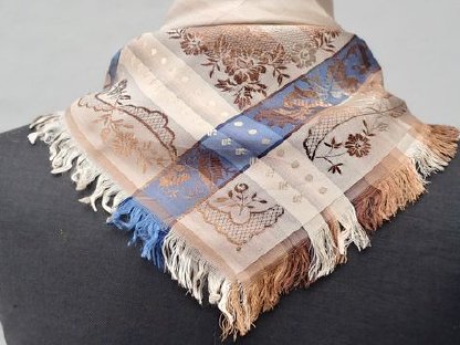 Bild 3:Seiden Trachtentuch braun/blau/beige - beidseitig tragbar