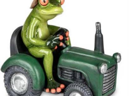 Frosch auf grünem Traktor 16 cm Kunststein handgemalt