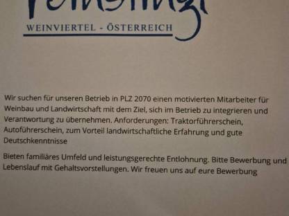 Mitarbeiter für Weinbau und Landwirtschaft