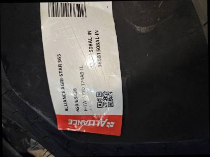 Alliance 650/65R38 Agristar 365 174A8/171 D TL