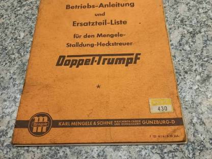 Betriebsanleitung und Ersatzteile Liste Oldtimer Mengele Miststreuer