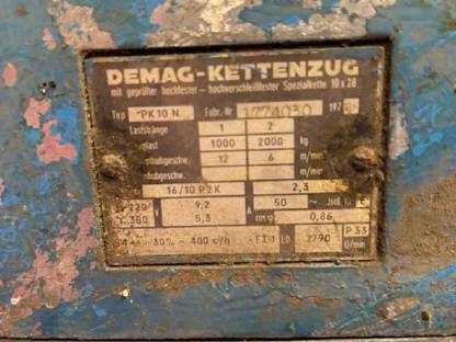 Bild 3:Demag Kettenzug mit Funk 2000 kg Hallenkran Werkstatt