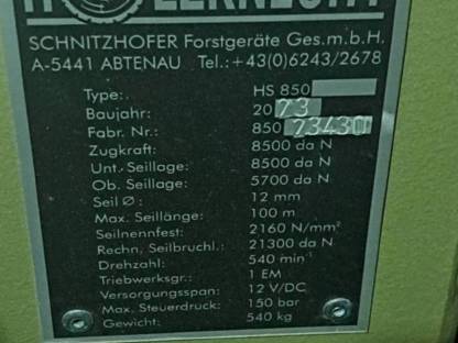 Bild 3:Holzknecht Seilwinde HS 850